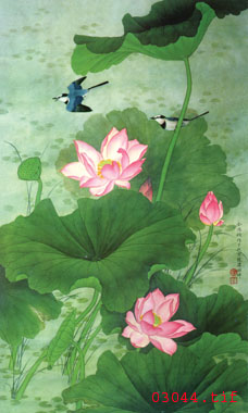 荷花鳥(niǎo)圖案  刺繡圖案  雙面繡圖案 