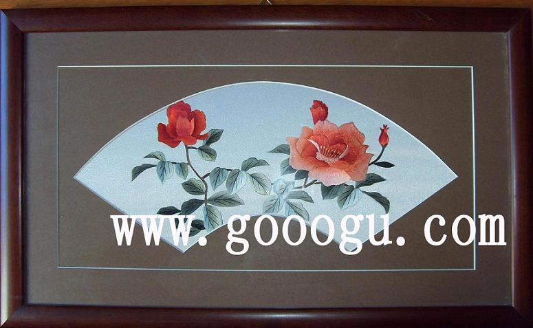 花鳥刺繡畫  扇形蘇繡  刺繡壁畫