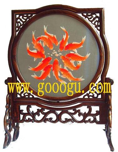 一團(tuán)紅魚(yú)雙面繡，十二紅魚(yú)蘇繡，蘇州刺繡工藝品