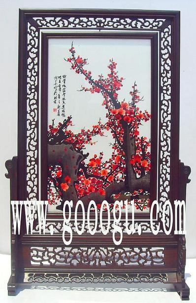 梅花刺繡，報春紅梅雙面繡