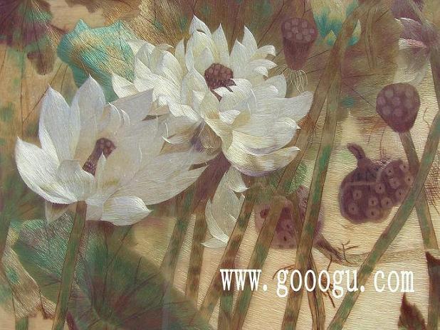 荷花蘇繡畫，高檔刺繡畫，蘇繡精品畫