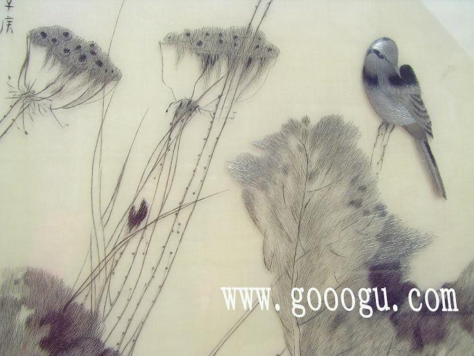 素雅荷花，手工刺繡精品畫，高檔掛畫