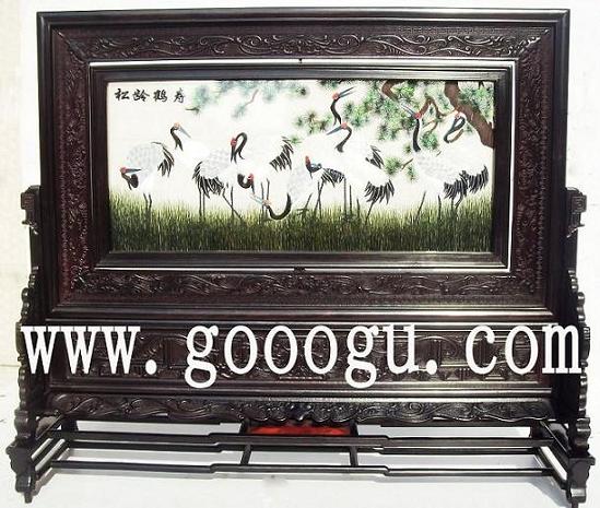 松齡鶴壽雙面繡，蘇州雙面繡精品，檀木刺繡蘇繡