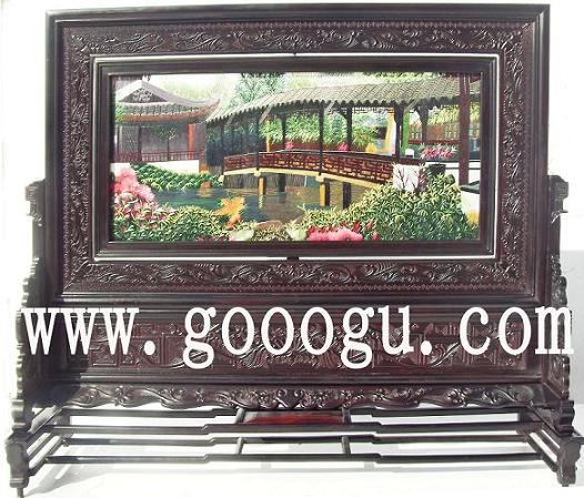 蘇州園林雙面繡，蘇繡園林圖案，蘇州景光刺繡臺屏