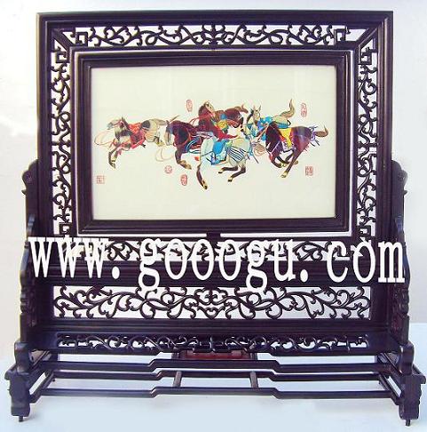 駿馬圖蘇繡，蘇州刺繡精品，手工刺繡工藝品