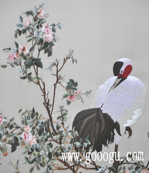 郎世寧《花蔭雙鶴圖》,蘇繡,蘇州刺繡,手工刺繡,高檔刺繡畫