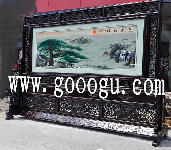 迎客松屏風(fēng)，大型刺繡屏風(fēng)，大堂屏風(fēng)，大廳屏風(fēng)