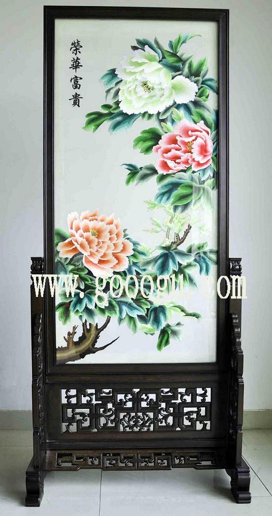 牡丹刺繡雙面繡，榮華富貴雙面繡玄關(guān)屏風(fēng)，蘇州手工刺繡繡品