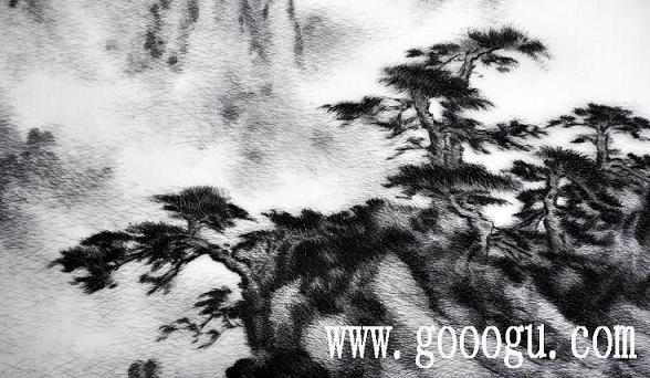 亂針繡精品，風(fēng)景蘇繡畫，手工刺繡風(fēng)景畫，黃山云海