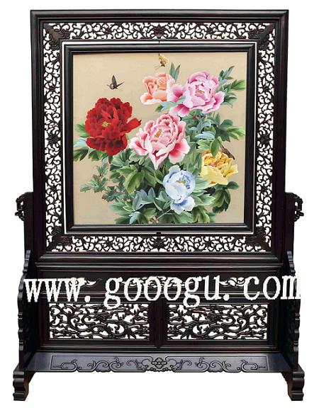 牡丹雙面繡精品，蘇繡精品，紫檀雙面繡