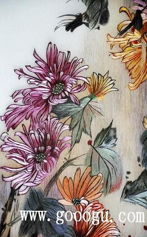 刺繡精品畫,蘇繡收藏品,刺繡奢侈品,菊:刺繡細(xì)節(jié)