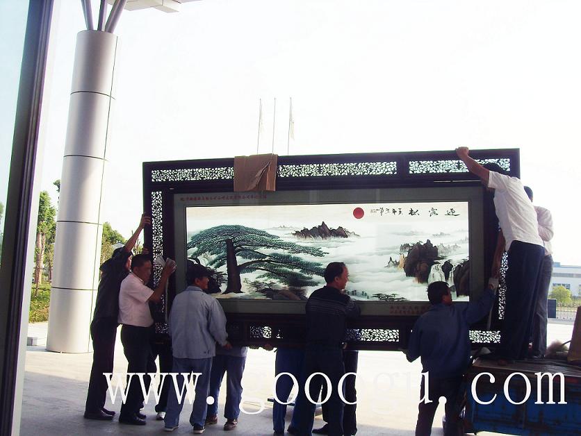 馬鋼山中鋼集團蘇繡屏風(fēng)，刺繡屏風(fēng)，迎客松屏風(fēng)