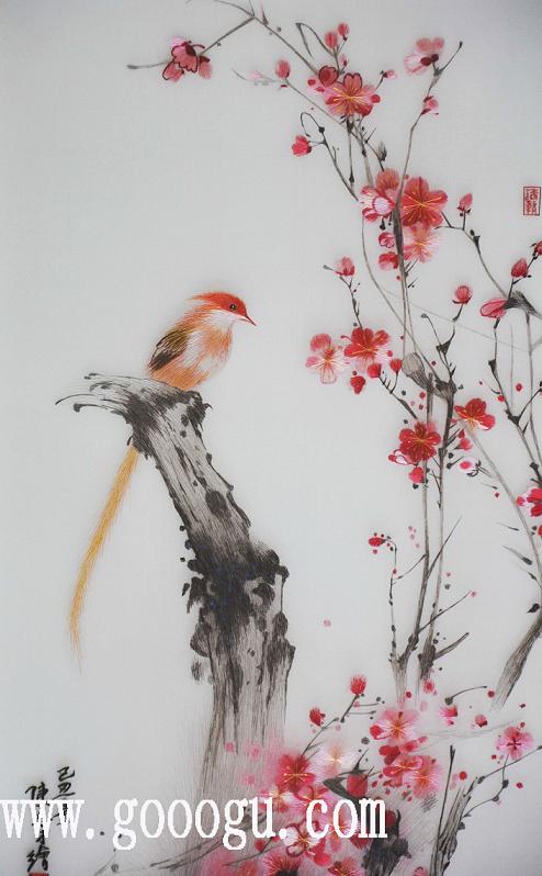 蘇繡精品,梅蘭竹菊,梅:刺繡細(xì)節(jié)