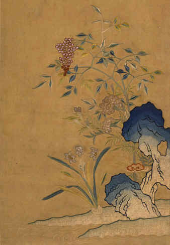 刺繡名品，清朝，道光年間，刺繡天竹水仙圖（軸），蘇繡名作