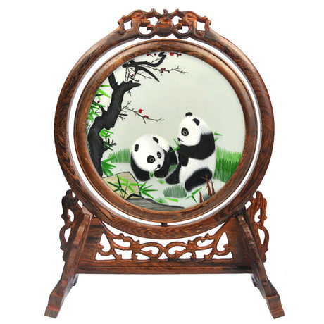 熊貓雙面繡臺屏，蘇繡雙面繡，雙面繡銷量第一臺屏